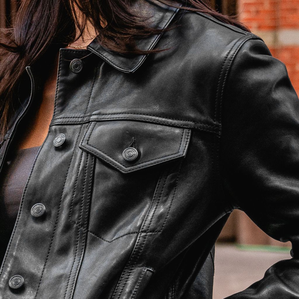 Sowachi Leather Trucker Jacket | Black