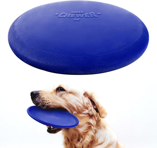 Ultra Durable Rubber Flying Disc Dog Toy for Aggressive Chewers – Heavy Duty Natural Rubber Frisbee for Large Dogs – Interactive Fetch & Tug Toy – Safe Lightweight Outdoor Training Disc – Blue