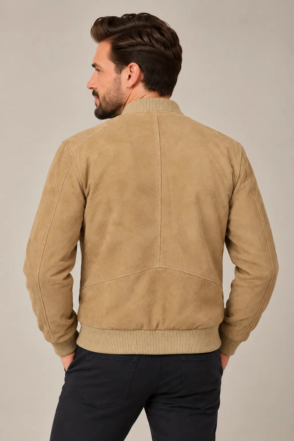 Sowachi Men's Camel Brown Real Suede Leather Bomber Jacket