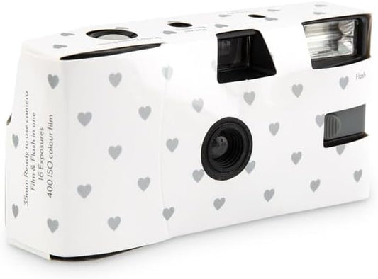WEDDINGSTAR 35mm Disposable Camera with Flash - Single Use Film Camera for Wedding or Party Favors - Silver Hearts