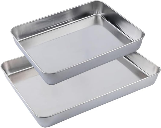 Stainless Steel Deep Baking Pan Set by [Brand Name] - 2-Pack (12" & 16") | Non-Toxic, Heavy Duty Bakeware