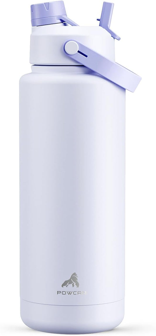 POWCAN 40 oz Insulated Water Bottle - 2-in-1 Straw & Spout Lid, Keeps Drinks Cold 24H | Leak-Proof, BPA-Free, Stainless Steel (Lupine)