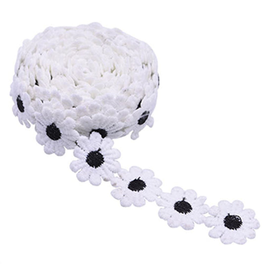 15 Yards 1inch Daisy Lace Trim Flower Applique Lace Ribbon for Gift Wrapping DIY Sewing Craft Wedding Dress Hair Accessories Jewelry Making Dreamcatchers Tassel Embellishment Decorations (Black)