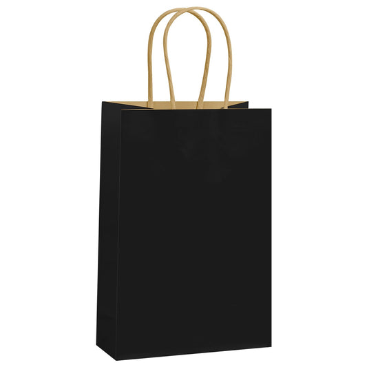 REMTAP Gift Paper Bags 5.9×3.2×8.2 50Pcs Kraft Bags with Handles Bulk Gift Bags for Wedding Party Craft Retail Packaging, Shopping, Party Favor, Retail Bag (Black-S-50pcs, 5.9×3.2×8.2)