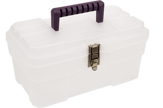 Akro-Mils 14-Inch Plastic Toolbox with Removable Tray, Steel Latch & Padlock Eye, Industrial-Grade Storage Box for Hobby Supplies, Crafts, and Tools, 14" x 8" x 8", Made in USA, Clear (09514)