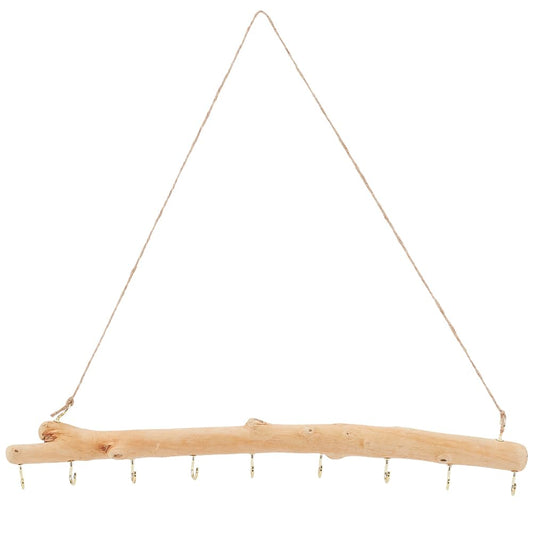 SOFPLATE 15 Inch 9 Hook Driftwood Wall Hanging Branch Hanger Natural Wood Farmhouse Vintage Easy to Use Necklace Holder Driftwood Hooks with Twine Rope for Dried Flowers Keys Crafts Home Decoration
