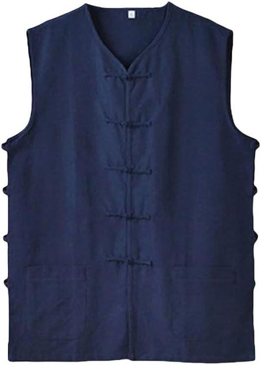 Men's Cotton Sleeveless Kung Fu Vest ??Traditional Chinese Martial Arts Tank Top Tai Chi Wing Chun Wushu Training Shirt