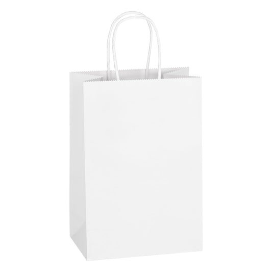 Mlyta 300 Pack 5.25x3.25x8.5 Inch Small White Kraft Paper Gift Bags with Handles Bulk for Goodie, Party Favor Brithday Grocery Shopping, Small Business Wedding Retail Craft Treat, Merchandise Sacks