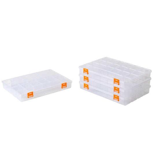 BangQiao 4 Pack Fixed 21 Grids Clear Plastic Storage Box, Transparent Organizer Container Case for Small Parts, Bead, Button, Jewelry, Diamond, Craft Supplies,Sewing Kit, DIY Accessories