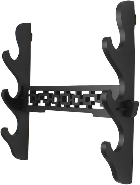 Katana Wall Mount Samurai Sword Display Hanger Lightsaber Holder, Wood Flute Stand Martial Arts Weapon Stand Cosplay Rack Wall Mount (Black, 3-Tier)