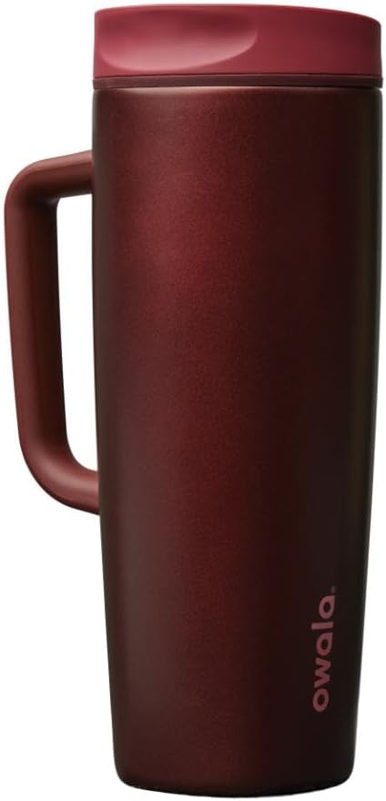 Owala SmoothSip Slider Travel Mug - 24 oz Insulated Stainless Steel, Leak Proof, Hot & Cold Drinks, Black Cherry