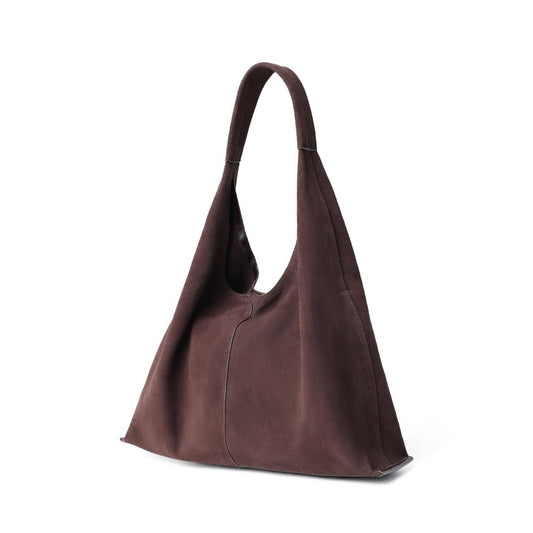VAKAER Genuine Suede Leather Hobo Bag for Women, Slouchy Oversized Crescent Shoulder Tote Purse with Detachable Zip Pouch (Coffee)