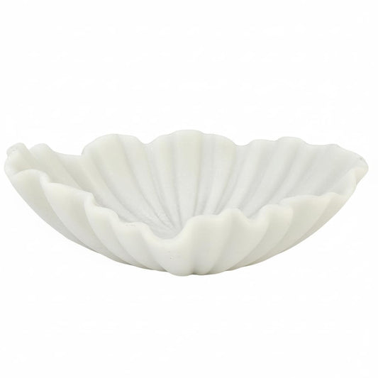CSjihua Scalloped Sandstone Resin Decorative Bowl - 11.7" Off-white Shell Shaped Catch All Bowl for Entryway Table, Jewelry, Keys, Fruits, Home & Office Centerpiece Decor