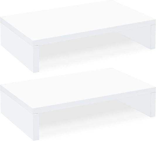 2 Pack, 2 TEAMIX White Monitor Stand Riser - Wood Tier Adjustable Dual Monitor Riser for Laptop/PC Computer Stand