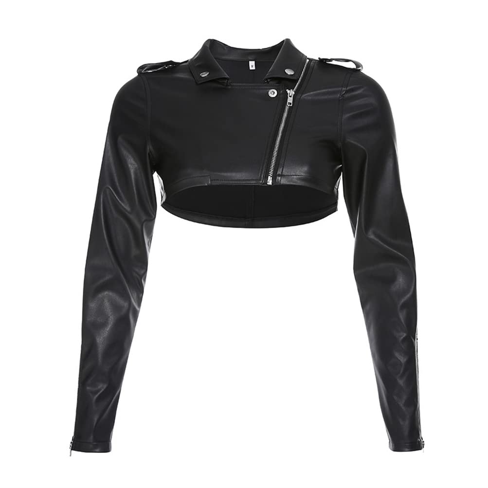 HeiBai Xiong Cropped Leather Jacket Goth Moto Half Jackets For Women Short Crop Top Emo Alt Y2K Steampunk