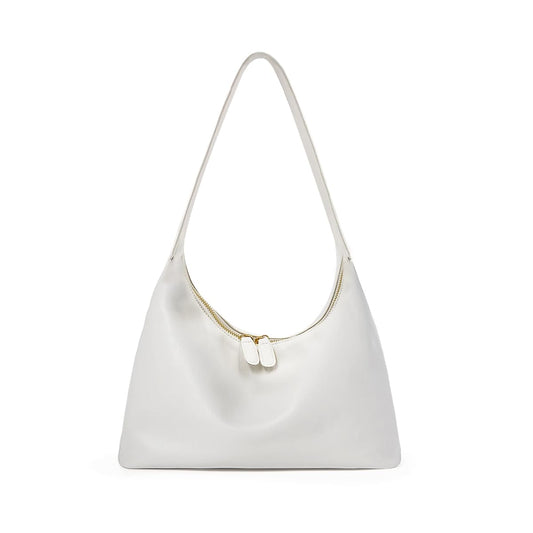 Small Shoulder Bag for Women Cute Hobo Purses Trendy Leather Tote Handbags Classic White Underarm Purse with Double Zipper