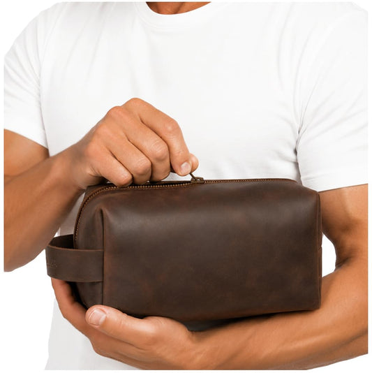 Genuine Leather Toiletry Bag for Men – Handmade in USA – Waterproof Dopp Kit for Shaving Kit, Travel, Gym – Full Grain Leather Serves as Gift for Dad, Husband, Boyfriend, Friend, Groomsmen