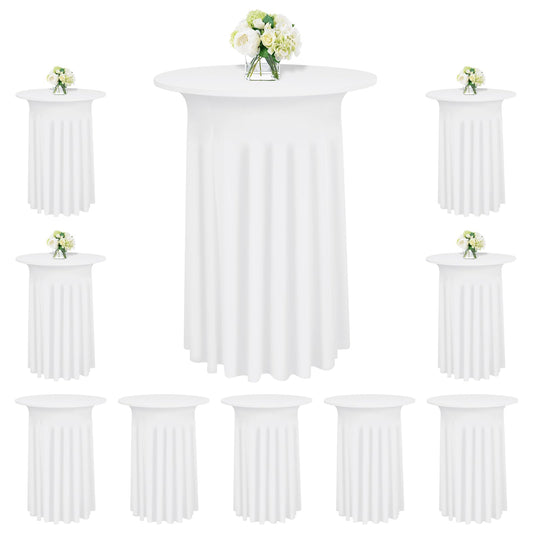 YJYQHYX 6 Packs Round Cocktail Table Skirt 24"x 43" Spandex Stretch Cocktail Table Cloths with Wavy Skirt, Spandex Fitted High Top Table Covers for Wedding Party Birthday Banquet Table (White)