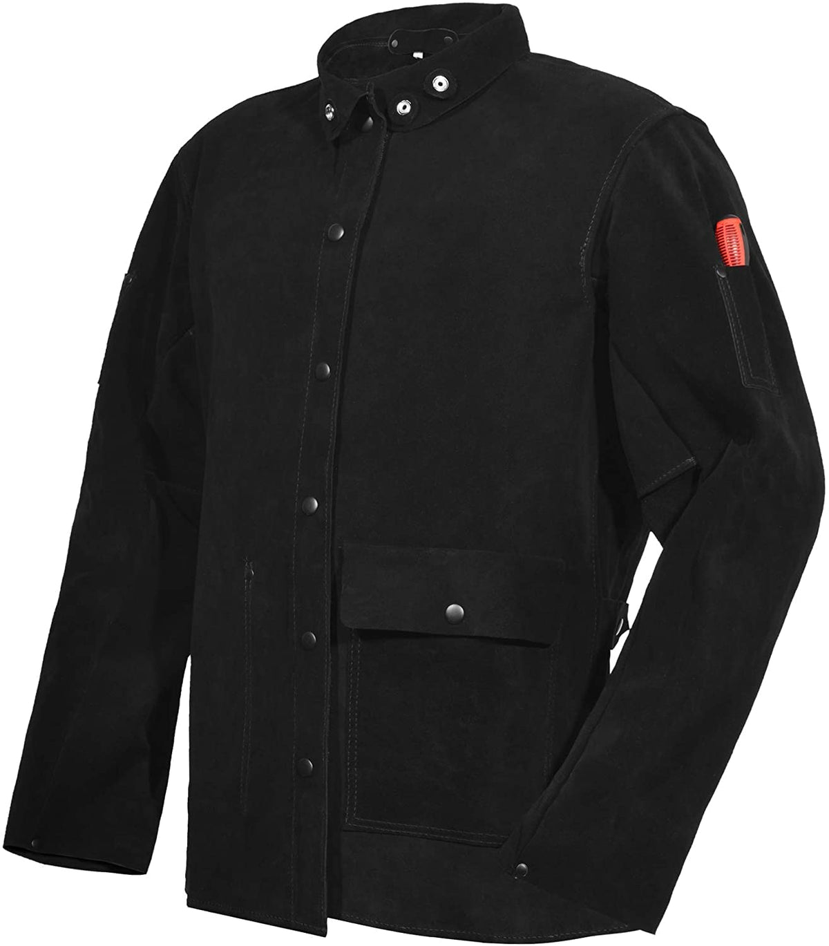 Black Leather Welding Jacket, Heavy Duty FR Heavy Duty Split Cowhide Leahter (Medium, m)