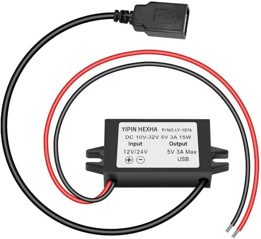 YIPIN HEXHA DC12V/24V 5V 3A 15W to USB Converter Buck Module Power Adapter DC Power Adapter Converter Buck Regulator