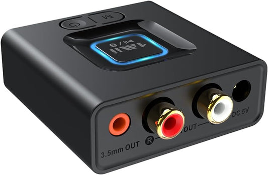 1Mii 5.1 3.5mm 12hrs Bluetooth Receiver for Home Stereo, Bluetooth Audio Adapter with RCA, Wireless Hi-Fi Music