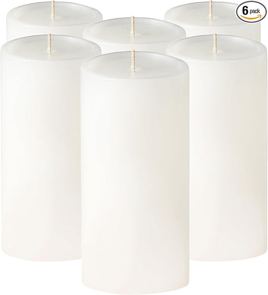 Simply Soson 3x6 inch White Pillar Candles Set of 6, Smooth Texture, Unscented White Candles, Dripless Candles, 3 inch Pillar Candles Ideal as Wedding, Parties, Spas, Dinner, Home Decoration, Church
