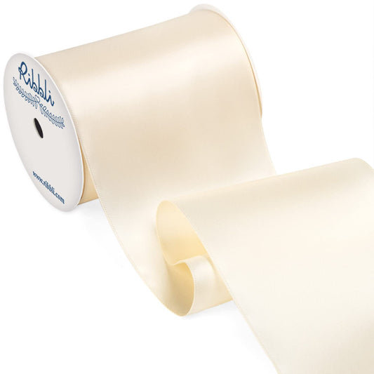 Ribbli Cream Satin Ribbon 4 Inch Wide Cream Ribbon for Wedding Chair Sash Grand Opening Ceremony Big Bows Gift Wrapping Floral Crafts Cake Decor-Double Faced Satin Continuous 10 Yards