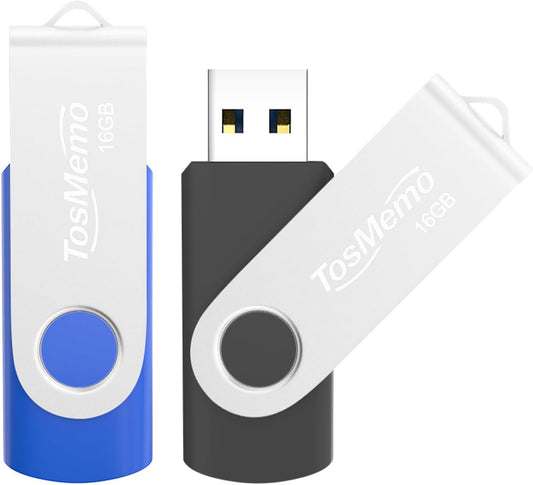 TosMemo 16GB 2.0 Storage(2 Pack,Black USB Flash Drive Thumb Drive USB Flash Drive Swivel Jump Drive Pen Drive Memory