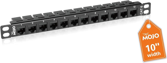 Tecmojo 12-Port Cat6 0.5U 10" Patch Panel, Rack Mount Modular Panel with Keystone Coupler, for Server Rack & Network