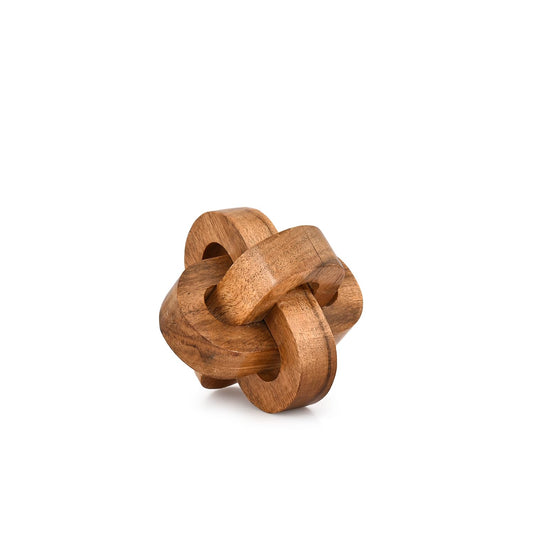Kimona Statue 3 Link Wooden Knot Hand Carved Home Decoration Crafts Ornaments for Coffee Table Tray Shelf (4" X 4" X 4")
