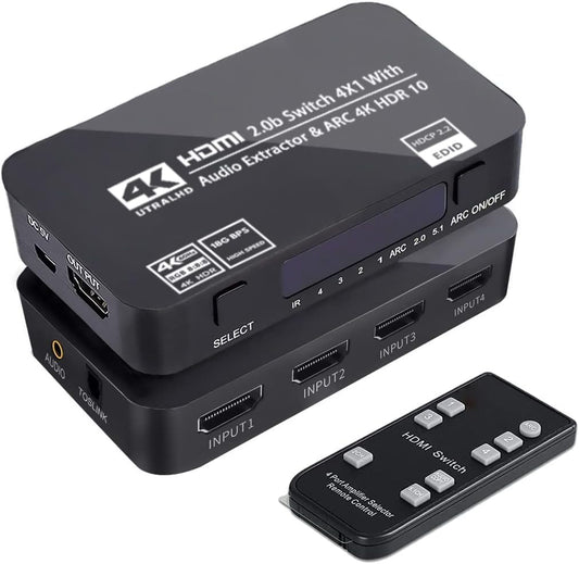 Wonlyus 4x1 4K@60Hz 3.5mm 3D, 1080P @120Hz, 4Kx2k @60Hz HDMI Switch with Audio Extractor, Ultra HD HDMI Switcher