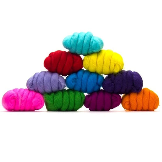 Revolution Fibers | Mixed Merino Wool Variety Pack | Perfect Wool Roving for Spinning, Needle Felting, Wet Felting, Weaving and Crafting (Beautiful Brights (Multicolored), 250 Grams)