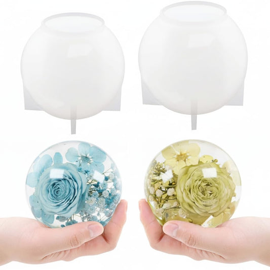 Silicone Resin Sphere Mold Set, White, 11.9 cm and 10.2 cm Large Ball Molds for Flower Preservation, Epoxy Resin Casting, Candles, Soap Making, DIY Crafts, 2 Pack