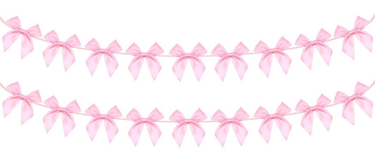 2pcs Pink Bow Garland Banner, Pink Ribbon Bow Party Decorations for Baby Shower Girls Bow Coquette Birthday Party Decor