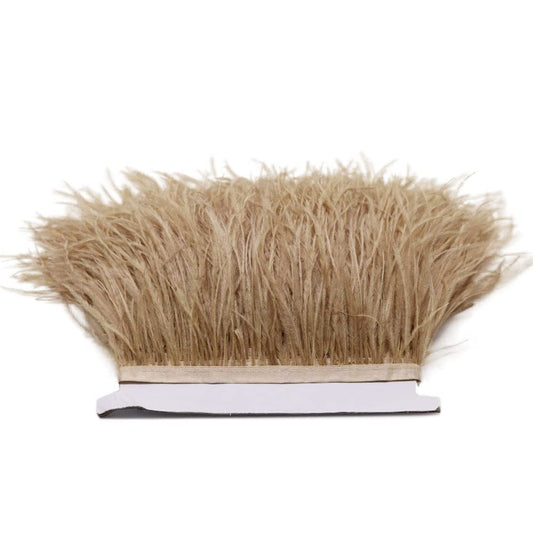 FQTANJU 2 Yards Soft & Natural Ostrich Feathers Fringe Trims Ribbon Used for Dress, Sewing, Craft clothing, lighting decoration, Clothing DIY, etc. (Light chocolate color)