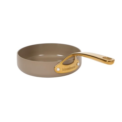 Bloomhouse - Two Time Oprah's Favorite Things Winner - 8 Inch Heavy Duty Aluminum Premium PFA Free Ceramic Nonstick Saute/Deep Frying Pan Skillet - Cappuccino Cream with Gold Handle