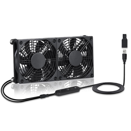xiaoqijia 120mm 10-Speed IPX5 5V 12V Dual Adjustable Cooling Case Fan for Receiver DVR Xbox TV Box Router USB/DC Power