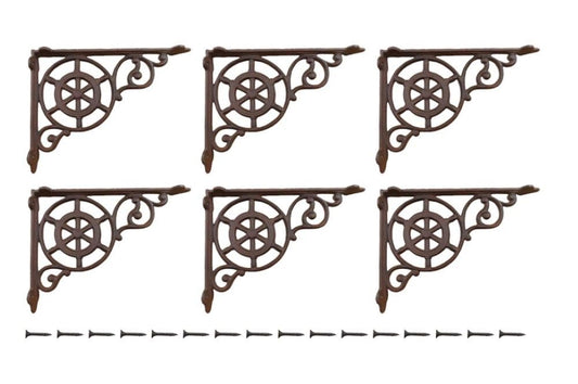 6 Cast Iron Ship Wheel Nautical Braces Shelf Bracket Rustic Corbel Vintage Look (6)