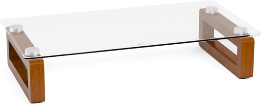 YEOUX Multi-Purpose Desktop Stand, Clear Floating Computer Monitor Riser with Natural Wood Base, Desk Organization