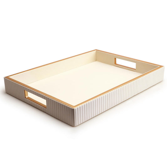 SANZIE Leather Tray Desktop Storage Organizer Premium Serving Trays Decorative Tray Valet Tray for Sundries Cosmetics Phone Wallet Cutlery (White Holder)