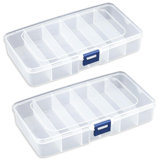 Farmer Mani 2 PACK Transparent Plastic Bead Organizers (6 Grids),Craft Organizers and Storage Beads Organizer, Art DIY, Crafts Jewelry Storage, Fishing Tackles, Size 7.48 x 3.94 x 1.38 in