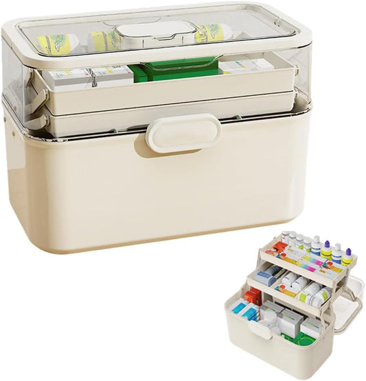 Skiennix Portable 3-Layer Medicine Organizer - Foldable First Aid Box with Removable Small Box | Dustproof & Moisture-Proof (Large)