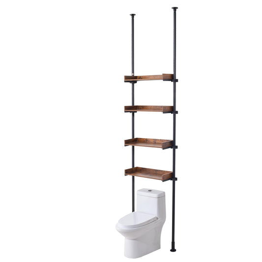 VEVOR Over the Toilet Storage, 4-Tier Adjustable Over Toilet Bathroom Organizer, Low-carbon Steel 53"-132" Tall Storage Shelf Rack, Easy Assembly Laundry Space Saver, for Small Rooms, Fit Most Toilets