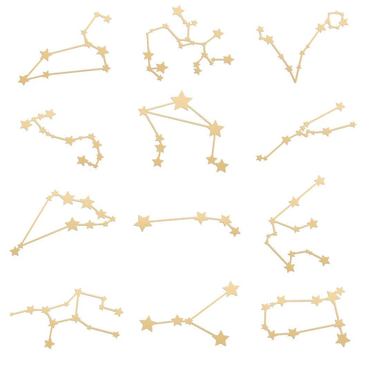 OLYCRAFT 12Pcs Orgonite Sticker 12 Constellation Sticker Energy Tower Decorate Stickers Self Adhesive Golden Metal Stickers for Scrapbooks DIY Resin Crafts Phone & Water Bottle Decor - 1.6x1.6 Inch