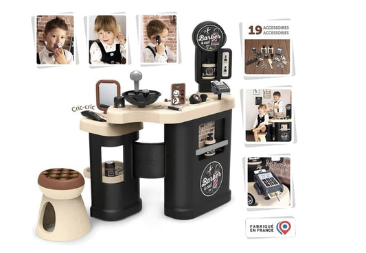 Smoby - Barber and Hairdresser Play Salon Shop for Children (69 x 48 x 91,5 cm) - Play Station incl, Toy Accessories for Styling - for Kids Girls and Boys Aged 3 Years and Over