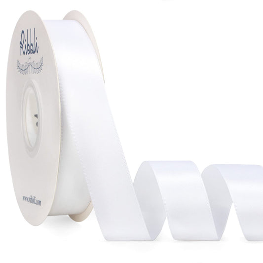 Ribbli White Satin Ribbon Double Faced Satin 1 inch x Continuous 50 Yards-White Ribbon for Gift Wrapping Crafts Wedding Decoration Bows Bouquet Floral Arrangement