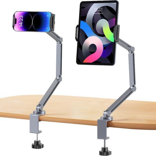 YICOSUN 360 Tablet Arm Mount with Super Grip, Adjustable Foldable Holder & Heavy Duty Aluminum Rotating Clamp for iPad
