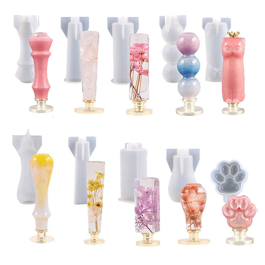 BIGEBO 10 Pcs Wax Seal Handle Molds, Silicone Handle Molds for Epoxy Resin