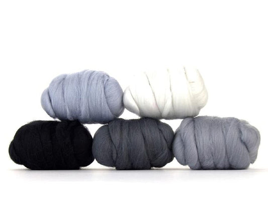 Revolution Fibers | Mixed Merino Wool Variety Pack | Perfect Wool Roving for Spinning, Needle Felting, Wet Felting, Weaving and Crafting (Hazy Gray (Grays), 250 Grams)