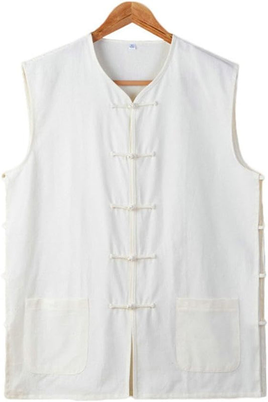 Men's Cotton Sleeveless Kung Fu Vest ??Traditional Chinese Martial Arts Tank Top Tai Chi Wing Chun Wushu Training Shirt